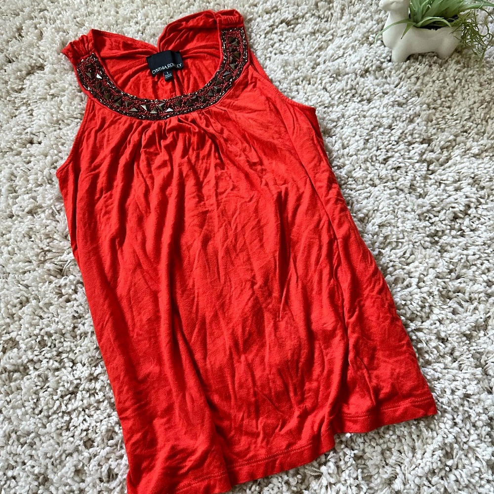 Vintage classy red Cynthia Rowley jeweled retro pop art cute sleeveless …
